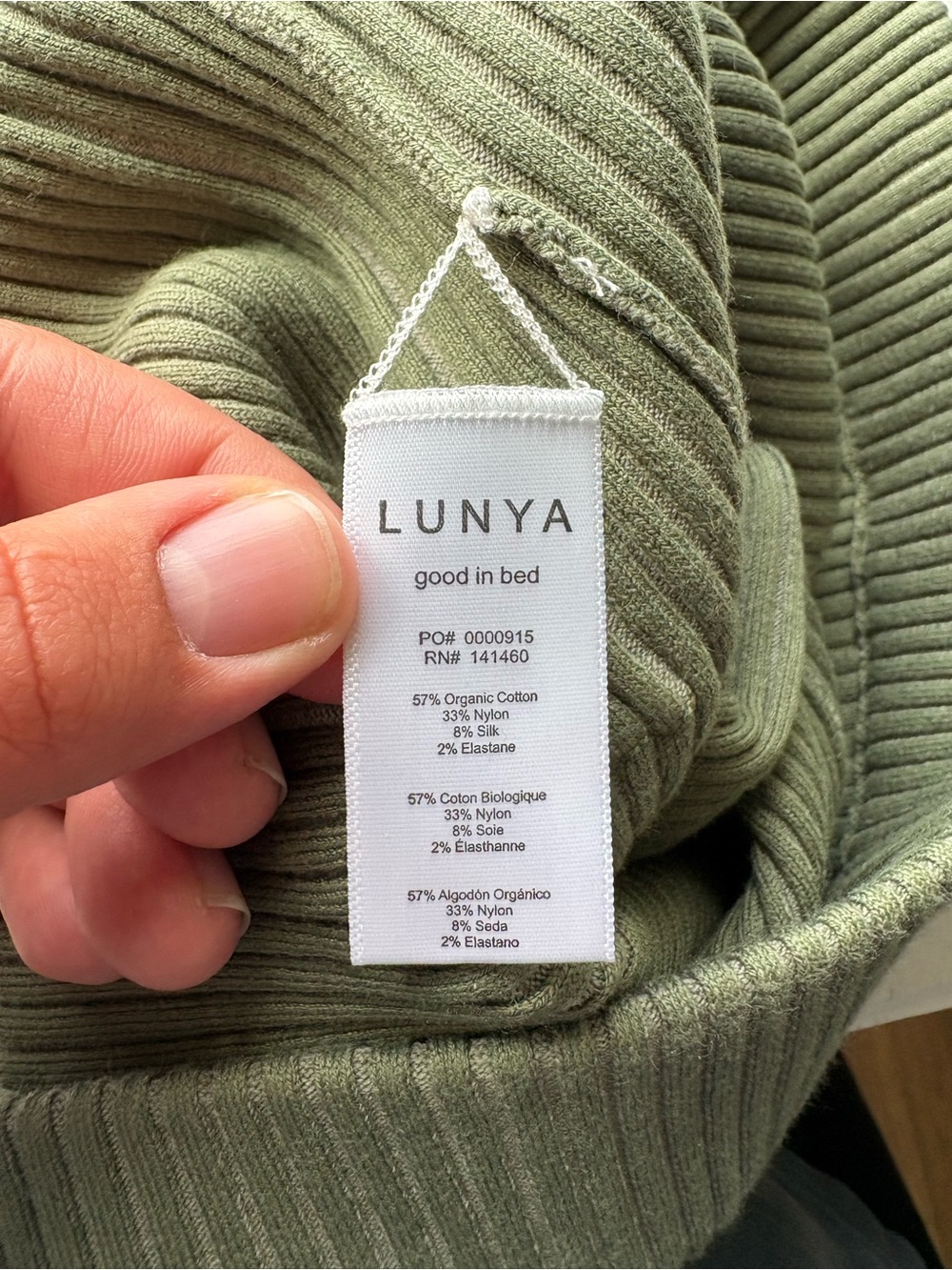 Lunya Cozy Cotton Silk Ribbed Leggings Olive Green High Waist Size Medium - Picture 8 of 10